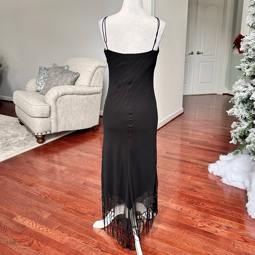 Vintage 90s Betsey Johnson New York Silk Black Sequin Asymmetrical Fringe Dress - Picture 6 of 12